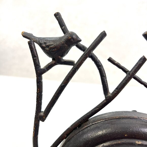 TABLE CLOCK Brown Rustic Cast Iron Vines with Birds Distressed Tested Works - Picture 5 of 7